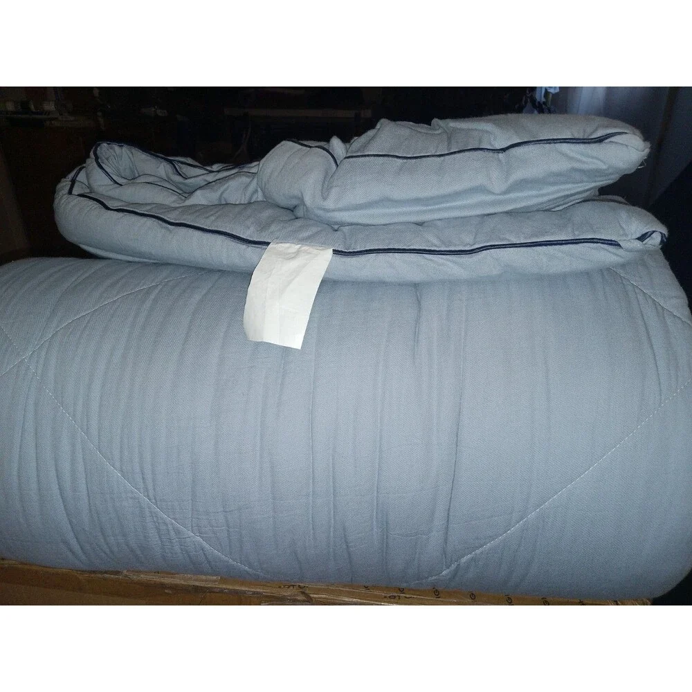 Leisurely Collection Uncompressed Quilt 100% Cotton Filled Full/Queen, Grey/Blue
